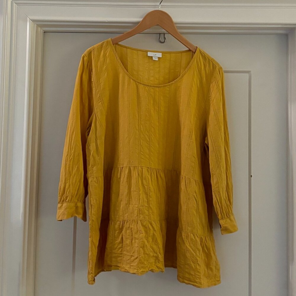 J.Jill Mustard Yellow Crinkled Tunic Top | Size L | Excellent Condition